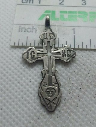 Ancient Russian Imperia Solid Silver " 84 " Orthodox Cross Pendant 19th Century