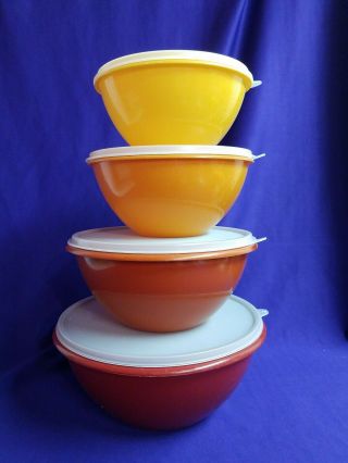 Vintage Set Of 4 Tupperware Wonderlier Bowls Harvest Colors