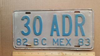 License Plate,  Mexico,  Bc Mex,  Baja California,  1982 - 1983,  30 Adr