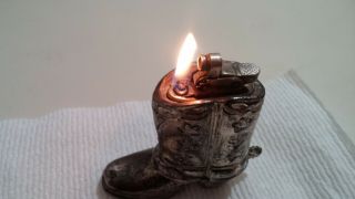 Vintage Cmc York Silver Plated Cowboy Boot Semi Automatic Lighter Japan