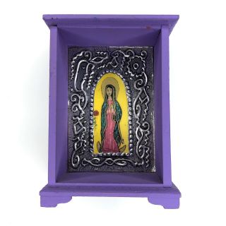 Virgen De Guadalupe Wood Plaque Shadow Box Religious Icon Virgin Mary Vtg