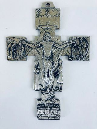 Pewter Wall Cross Duc In Altum Bas Relief Scenes Of Christ’s Birth Ascension