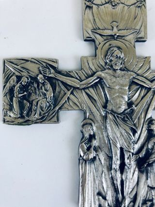 Pewter Wall Cross Duc In Altum Bas Relief Scenes of Christ’s Birth Ascension 4