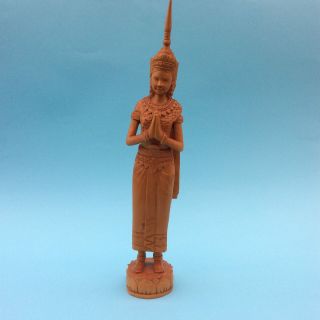 Figurine Fine Wood Carving Praying Woman Bali Thai Beauty Handcrafted Exquisite