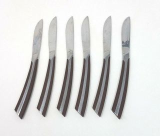 Eldan Brown Stainless Steel Steak Knife Knives - Set Of 6 - Mid Century - Japan