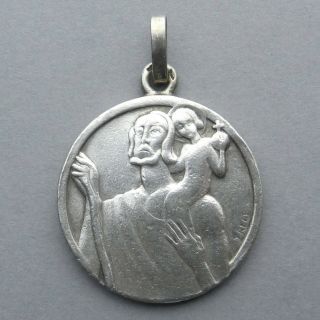 French,  Antique Religious Large Silver Pendant.  Saint Christopher & Jesus.  Trecy