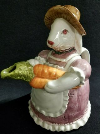 Otagiri Ceramic Porcelain Easter Bunny Rabbit Embossed Tea Pot Teapot Carrots