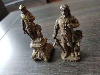 2 Antique Metal Statues Of Saint Hubertus