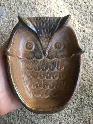 Vintage Brown Ceramic Owl Dish Spoon Rest Soap Japan 5x6”