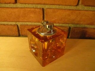 Amber Glass Square Table Lighter Unique Vintage Antique Made Japan Koei 2