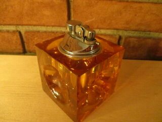 Amber Glass Square Table Lighter Unique Vintage Antique Made Japan Koei 4