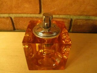 Amber Glass Square Table Lighter Unique Vintage Antique Made Japan Koei 5