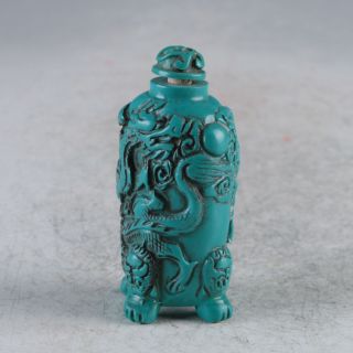 Old Chinese Turquoise Hand Carved Dragon Snuff Bottle Z505