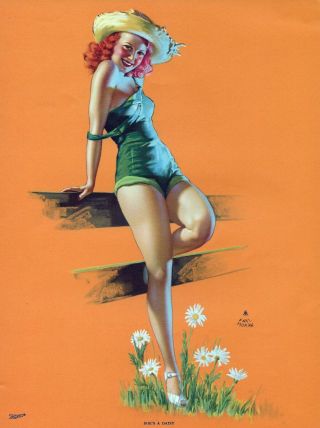 1940s Pin Up Girl Lithograph By Moran Shes A Daisy 594
