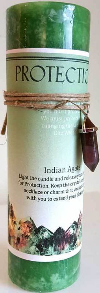 Protection Pillar Candle With Agate Pendant Wiccan Pagan Witchcraft Altar