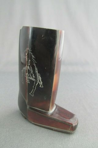 Vintage Chunky Hand Made Horse Etched Tortoise Shell Cowboy Boot Lighter Holder