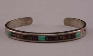 Vintage Native American Handmade Sterling Turquoise Inlay Cuff Bracelet B67