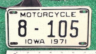 Motorcycle License Plate - Iowa - 1971 Low Number With Backing Plate