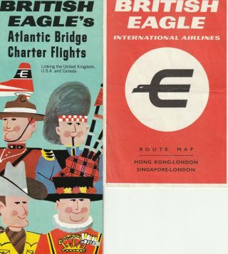 British Eagle Airways Airline Brochure,  2 Route Maps & Postcard