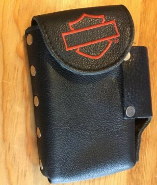Harley Davidson Leather Cigarette Case Black W/lighter Holder