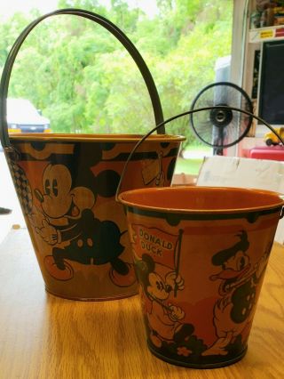 Walt Disney 1930s Mickey mouse toy sand pails 2 sizes Happynak seaside England 2