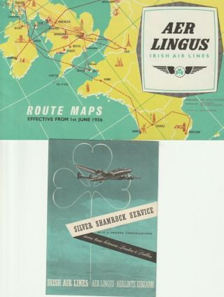 Aer Lingus Route Map June 1956 And Silver Shamrock Service Constellation Cutaway
