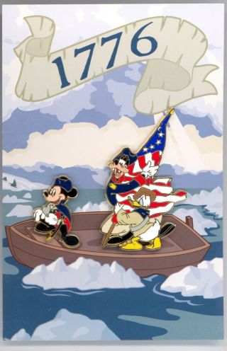 Disney Crossing Delaware Colonial George Washington Mickey Goofy Donald Pin Set
