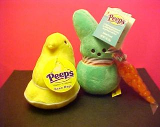 Peeps 5 " Yellow Chick Bean Bag With Hang Tag & Green Rabbit Peep