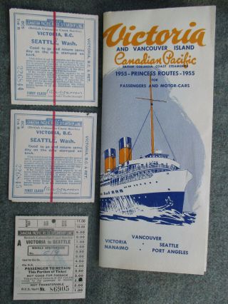 Vintage 1955 Canadian Pacific Princess Steamship Seattle Victoria Guide,  Ticket