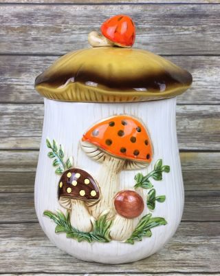 1973 Sears Merry Mushroom Cookie Jar Ceramic Vintage 70s Hippie Kitchen Decor