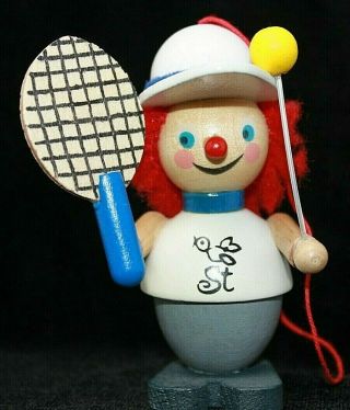 Steinbach Germany Handcrafted Wooden Ornament,  Tennis Player Pro 3 1/4 " Euc