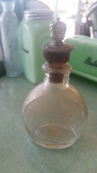 Vintage Embossed Glass Holy Water Bottle With Rare Crown Metal Sprinkler