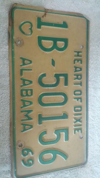 Alabama Tag License Plate Vintage Collectable Man Cave 1969 Old