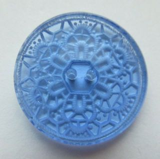 Antique Vtg Sky Blue Glass Button Reverse Painted Lacy Design (r)