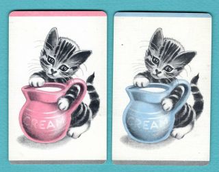 Single Swap Playing Cards Kitten & Cream Pitcher Tabby Cat Deco Linen Vintage Pr