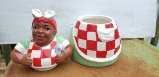 Vintage Ceramic Black Americana Cook Chef Cookie Jar Lady Kitchen 4