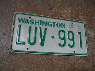Vintage Washington Non - Vanity License Plate Luv 991,  Love Valentines Day Tennis