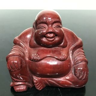 Vtg Chinese Buddha Carved Red Polish Stone Art Statue Figurine Miniature Netsuke