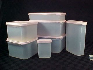 7 Piece Modular Mate Set - Tupperware Frosted Containers W/ Pink Lids