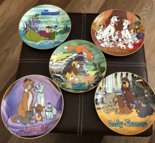 5 Disney Animals Plates Disneyland Fox Hound Aristocats Lady Tramp Rescuers 101