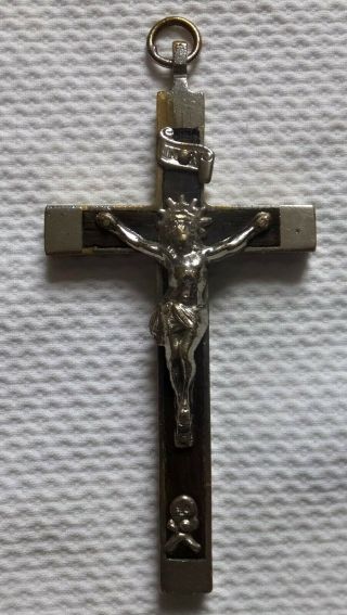 Antique Pectoral Cross Crucifix Skull And Crossbones 4 Cm.  X 8 1/2 Cm.