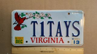 License Plate,  Virginia,  Vanity: T1tays,  Titays,  Dmv Oops Cf.  Urban,  Or Cookies