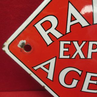 RAILWAY EXPRESS AGENCY Porcelain Sign REA Railroad Train 1950 ' s Vintage 8” 3