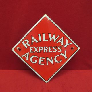 RAILWAY EXPRESS AGENCY Porcelain Sign REA Railroad Train 1950 ' s Vintage 8” 5