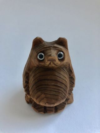 Japanese Wood Carving Tanuki Raccoon Dog Figurine Rare Japan T20