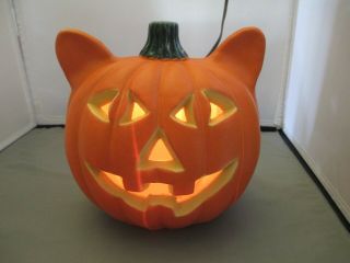Halloween Cat Pumpkin Lighted Lantern Plastic Resin Look Decor 8 "