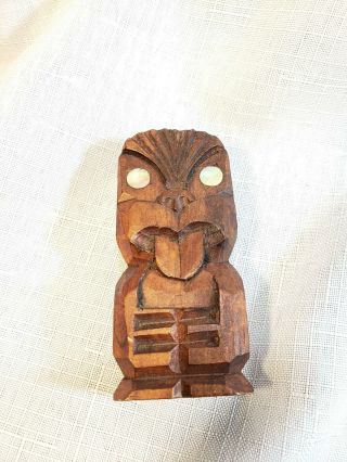 Vintage Small Maori Wood Statue Carving Tupapa Zealand 2.  8 Inches Tiki Teko