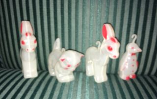 4 Vintage 1960s Glow In The Dark Christmas Ornaments Plastic Animals