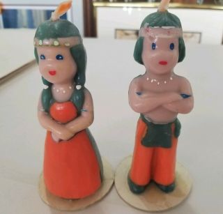 Vintage Gurley Native American Indian Boy & Girl Thanksgiving Candles