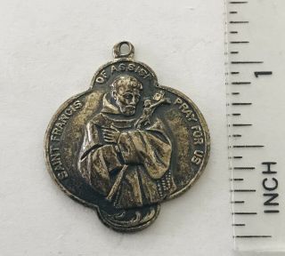 Antique St Francis Of Assisi St Anthony Sterling Silver Medal Creed